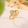 Anillo de Calabaza Natural de Hotan Incrustado con Plata de Ley S925 Estilo Retro Elegante Exquisito Nube Auspiciosa Anillo Abierto Joyería para Mujeres