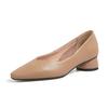 Couro Completo Elegante Pequena Cabeça Quadrada Fundação All-match 2020 Outono Novo Salto Médio Grosso Sapatos de Camada Única para Mulheres OL Sapatos de Trabalho Viajante