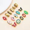 Cuentas espaciadoras de esmalte de ojo de la suerte de doble cara de acero inoxidable con cuentas estilo europeo y americano para accesorios de joyería hechos a mano DIY