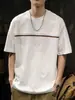 Nueva camiseta de manga corta para hombre de talla grande con cuello redondo de verano, estilo retro americano, patchwork, top casual holgado de media manga para hombre
