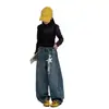 Calça Jeans Feminina Primavera e Outono 2026 Nova Casual Menina Estilo Coreano Crianças Médias e Grandes Jeans com Strass Cortado a Frio Transfronteiriço