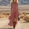Estilo Novo de Verão Europeu e Americano 2026 Estilo Western Americano Vestido de Comprimento Médio Decote em V Profundo Sem Mangas Vestido Longo TikTok em Estoque