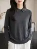 Elegante suéter de punto de alta gama para mujer, con cuello, adornado con pedrería, color gris, corte holgado, lana de hilo fino, suéter fino, capa base, nuevo estilo primavera/otoño