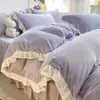 Juego de Ropa de Cama de Terciopelo de Leche Estilo Princesa Cuatro Piezas Invierno Terciopelo Coral Cálido Espesado Funda de Edredón de Terciopelo Doble Cara Suministros Otoño Invierno