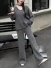 Elegante e versátil conjunto de tricô 2026 outono/inverno novo estilo: conjunto de duas peças para mulheres: suéter de malha com fitas + calça pantalona de cintura alta