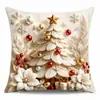 Juego de fundas de almohada navideñas con cuatro diseños: Estampados en relieve de muñeco de nieve, renos, Papá Noel y árbol para decoración navideña del hogar