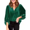 2026 Transfronterizo Europeo y Americano Amazon Ropa de Mujer Terciopelo Dorado Manga Larga Top Cuello en V Manga Tres Cuartos Casual Holgado Camiseta Camisa