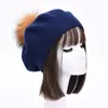 Boina Nueva de Color Sólido con Pompón Mezcla de Lana Moda Cómoda Gorro Pullover Doble Capa Cálido Gorro de Punto Sencillo