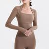 Roupas de Yoga Outono e Inverno para Mulheres, Roupas Profissionais de Corrida Fitness de Manga Longa, Roupas Esportivas de Secagem Rápida para Treinamento de Pilates com Bojos