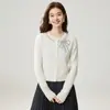 Cárdigan de punto Otoño Invierno Estilo Nuevo Cuello Redondo de Cachemira con Pedrería Versátil de Botones Manga Corta Larga Color Sólido Tejido