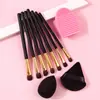 Preto 7 Peças conjunto de pincéis para sombra de pelo de cavalo conjunto de pincéis de maquiagem pincel combinado lavador de pincéis esponja de base ovo conjunto completo em estoque