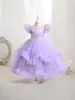 Nuevo Vestido de Princesa para Niña Morado Lentejuelas Mangas Abullonadas Malla Falda Abullonada Disfraz de Cumpleaños para Niños