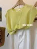 Sofisticação Cotidiana! Blusa de Tricô de Seda Gelada Lisa de Manga Meia-Manga com Gola Redonda para Mulheres Versátil