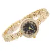 2024 Nuevo Reloj Dorado Popular Europeo y Americano para Chicas Nicho Punk Pulsera Reloj Doble Diamante Esfera Redonda Reloj Pequeño Fresco