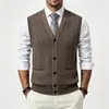 Chaleco grueso y cálido con forro de polar para hombres de mediana edad y abuelos mayores, suéter chaleco de punto sin mangas de otoño e invierno para papás