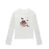 Estilo Novo Primavera e Outono Top de Algodão Puro com Ombro Normal e Gola Redonda, Camiseta Slim de Manga Longa Redutora de Idade com Estampa Cartoon Gatinha Kt para Mulheres