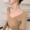 Bai Cai Rong Nuevo Estilo Otoño/Invierno Mono Cuello Redondo Moderno Sencillo Manga Larga Cálido Elegante Versátil Adelgazante Camiseta Base