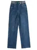 Jeans de pierna ancha forrados de polar 8119 pantalones anchos tipo campana para personas de mediana edad y mayores pantalones de invierno engrosados sueltos con caída versátiles