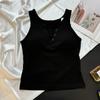 Nova camisola de uma peça com decote em V, bojo fixo, roupa íntima feminina quente sem mangas, combinando para outono e inverno