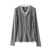 Camiseta de Patchwork Falsa de Dos Piezas Xingge para Mujer, Elegante y Juvenil para Principios de Primavera, Capa Base Adelgazante con Lana Tencel