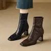 Botines Estilizados de Piel de Cordero con Punta Cuadrada y Tacón Alto Grueso para Mujer 2025 Otoño Nueva Llegada Completamente de Piel Moda Tobillo ¿Qué Tan Feos Zapatos de Mujer