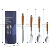 Amazon Transfronterizo Set de Vajilla Occidental de Gama Alta Acero Inoxidable Cuchillo, Tenedor y Cuchara para Filete Occidental Set de Vajilla con Imitación de Grano de Madera