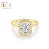 Anel de Prata 925 Esterlina Leve Luxo Elegante com Diamante Sintético para Mulheres, Anel Simples e Moderno com Corte Princesa Galvanizado a Ouro 14K