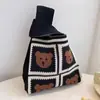 Bolsa de Tricô com Flores Estilo Coreano para Primavera e Verão Bolsa de Mão de Lona Feminina Bolsa de Mão Bolsa de Pulso Bolsa Preguiçosa para Caminhar Compras