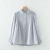 Camisa Blanca de Manga Larga con Cuello de Solapa Estilo Francés Otoño Plisado de Órgano Holgada Adelgazante Rayas Finas Camisa de Muñeca Top