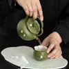 Tetera de grulla pintada a mano con esmalte azul y asa, tetera de cerámica para el hogar, anti-quemaduras, cafetera personal con filtro de bola, tetera individual