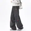Pantalones de Chándal Bordados Estilo Étnico con Forro de Felpa y Dobladillo Curvo para Hombre, Pantalones Largos Rectos Holgados para Primavera, Otoño e Invierno, Pantalones Casuales Cálidos Estilo Americano
