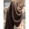 Pantalones de punto plisados de pierna ancha, fluidos, suaves y cómodos para mujer, perfectos para un look relajado y sin esfuerzo de otoño/invierno, con cintura alta y un diseño recto hasta el suelo
