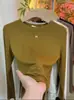 Top Básico de Cuello Redondo Adelgazante de Manga Larga Capa Base para Mujer Otoño Nuevo Simple Versátil Capa Interior Elástico Trendy