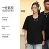 Camiseta de manga corta estilo americano, pesada, con hombros caídos, estampado gráfico, doble costura, marca de moda, top casual holgado para exterior
