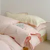 Modelo Nuevo 2026 Grado A Hilo de Algodón Puro Ultra Suave Teñido en Hilo Algodón Lavado con Puntada de Borde Denso, Juego de Cuatro Piezas para Cama de 1.2 m