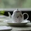 Tetera de Cerámica Pintada a Mano con Mariposas de las Dinastías Tang y Song, Juego de Té Kung Fu para Uso Doméstico, Tetera de Mano con Filtro de Agujeros Redondos, Tetera Pintada de Porcelana Blanca