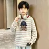 Camiseta de manga larga a rayas de retazos de algodón puro para niños 2026 primavera y otoño casual versátil camiseta base para niños y niños mayores moderna