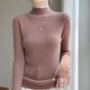 Ropa de Punto de Primera Línea Transfronteriza Lista para Usar Andy Terciopelo Rayado de Cuello Alto Medio Camiseta Interior de Punto para Mujer Otoño e Invierno Nuevo de Manga Larga de Punto Invierno