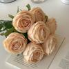 Flores Artificiales de Rosa Imperial de 7 Cabezas para Celebraciones de Boda, Decoración de Hotel, Adornos de Ramo para el Hogar, Arreglos Florales Especiales, Color Champagne
