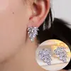Pendientes de Hoja de Circonita de Lujo Transfronterizos, Pendientes de Ala Super Brillantes de Moda, Pendientes Exquisitos para Vestir de Noche