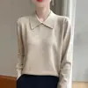 Camisa base de tricô com gola polo para outono e inverno para mulheres, suéter pullover casual folgado de manga comprida com um design estiloso