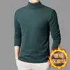 Camiseta de manga larga de punto para hombre, de cuello medio alto, forrada de forro polar, gruesa, doble cara, terciopelo alemán, capa base, importada