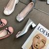Zapatos Dulces Boca Baja Slip-on Zapatos Mary Jane Otoño 2024 Nuevo Estilo Francés plateado Puntera Redonda Elegante Lazo