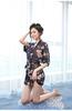 Qianxiu lencería sexy sexy seductora bata de gasa talla grande pijama transparente estampado kimono camisón traje transfronterizo