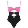 Traje de Banho Feminino Europeu e Americano Novo Estilo 2025 Banhado a Ouro Combinação de Cores Redonda Vazado Transfronteiriço Lazada Sexy Biquíni