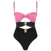 Traje de Banho Peça Única Novo Europeu e Americano 2025 Feminino Banhado a Ouro Cor Redonda Combinando Recorte Cruzado Transfronteiriço Lazada Biquíni Sexy