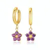 Brincos de Aço Titânio Luxo Leve com Zircônia Brincos Pingente Florais de Zircônia de Alta Qualidade Franceses Brincos Flor de Cinco Pétalas com Temperamento de Nicho