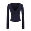 Camiseta de manga larga ajustada, pura y seductoramente atractiva, con cuello cruzado en V profundo, elástica, suave y cómoda, nueva blusa base de otoño para mujer