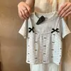 Conjunto de Roupa de Primavera para Meninas: Calça Pantalona Infantil de Bolinhas com Laço e Sino e Body Falso de Manga Longa para Bebê, Estiloso e na Moda