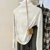Camiseta Tie-dye Aveludada Estilo Retrô Gola Meia-Alta Feminina Versão Coreana Quente Afinando Cintura Ajustada Outono/Inverno Camada Interna Base